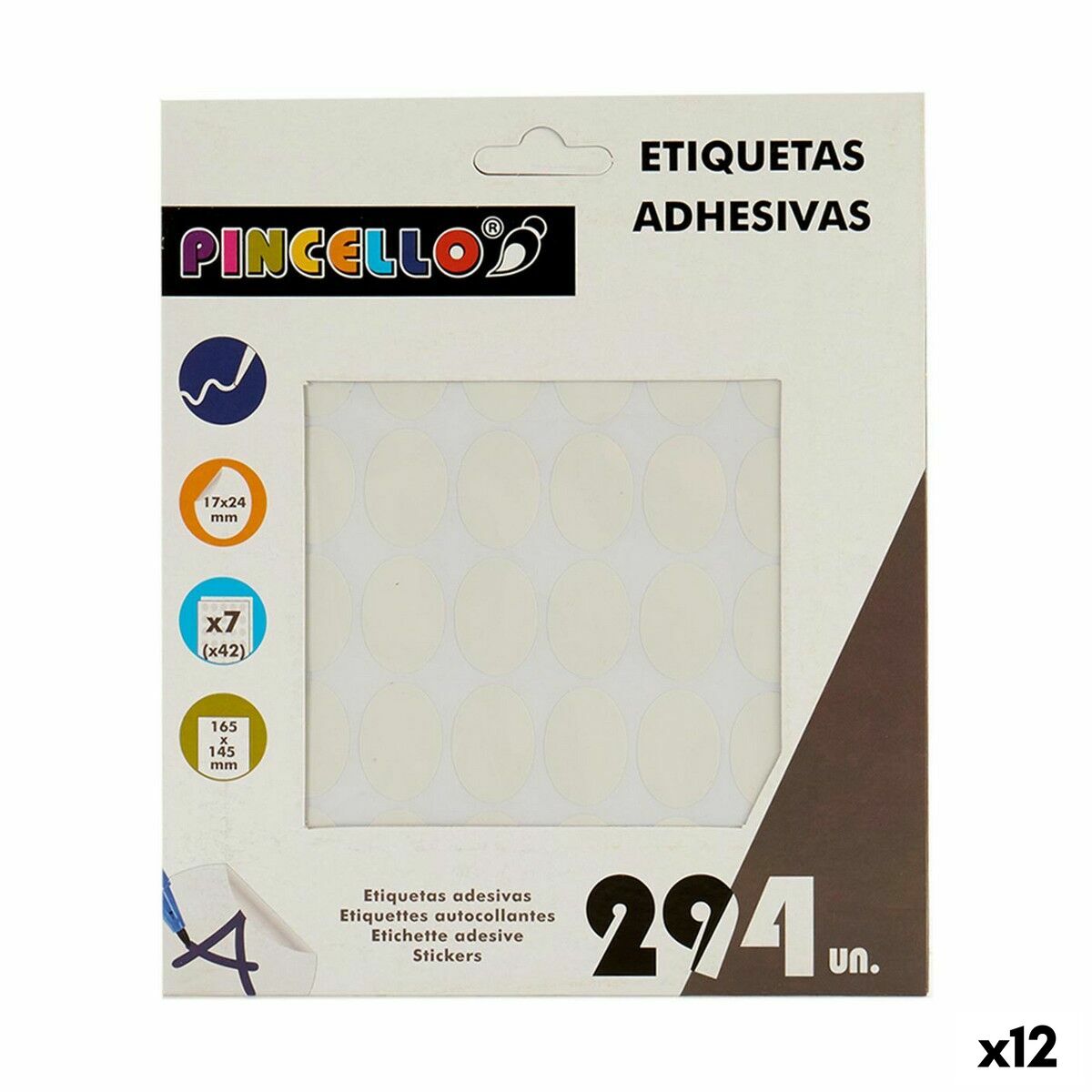 Selvklæbende etiketter Pincello Hvid 17 x 24 mm Oval (12 enheder)